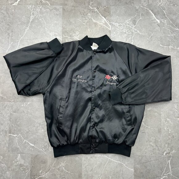 Vintage Corvette Stingray Jacket Mens Large Racing Embroidered Lined Windbreaker - Picture 1 of 11